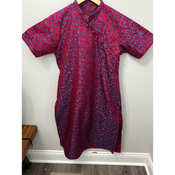 Floral Jacquard Mandarin Collar Qipao Tunic Top Size S - Picture 2 of 5